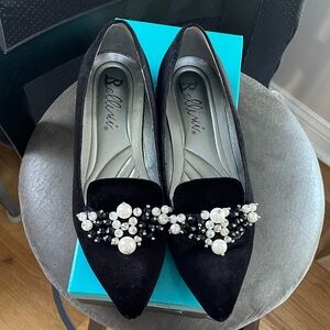 Bellini Black Flats with Pearl Embellishments